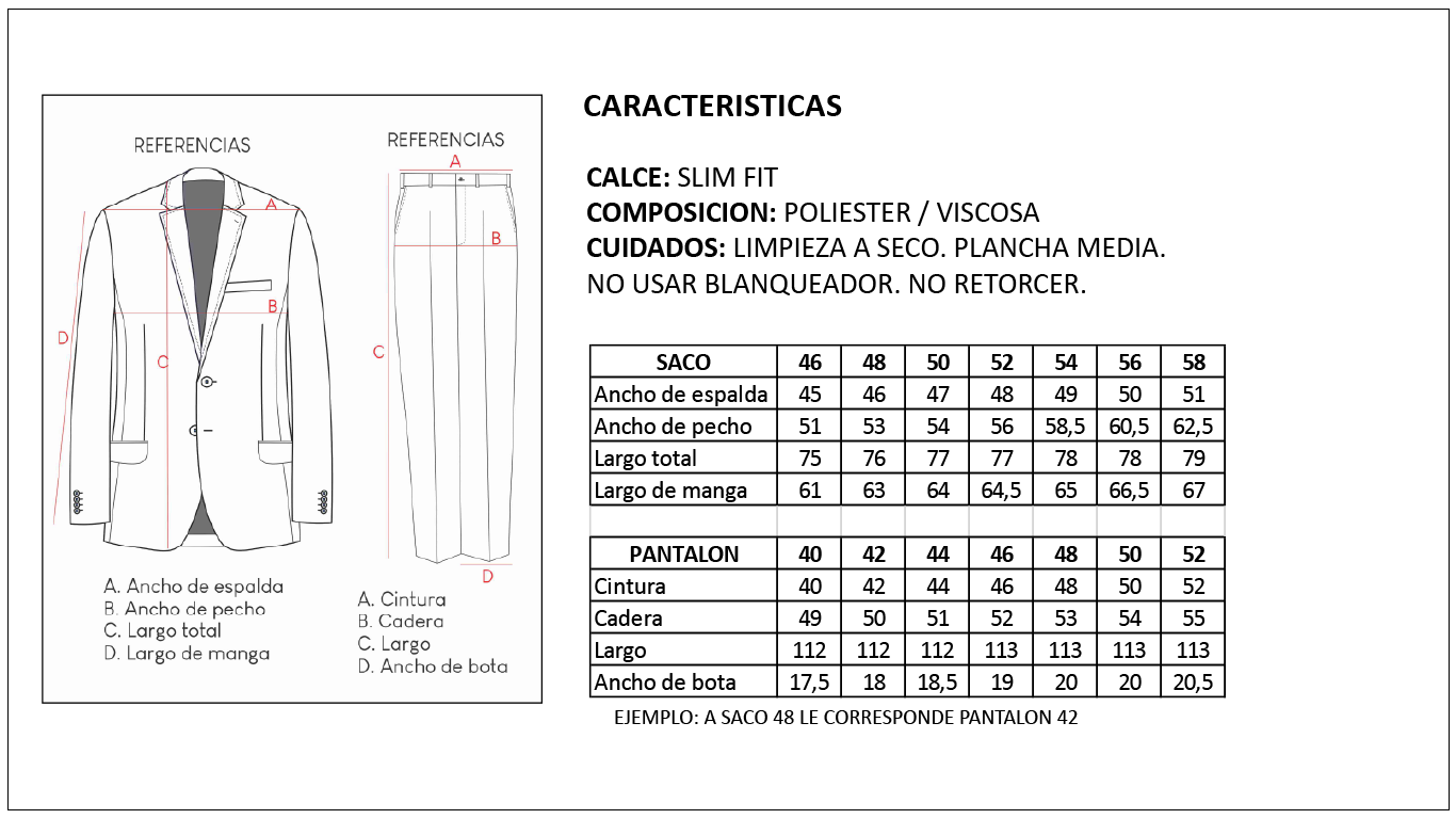 Tabla de Talles Ambo Alpaca Hombre Britches